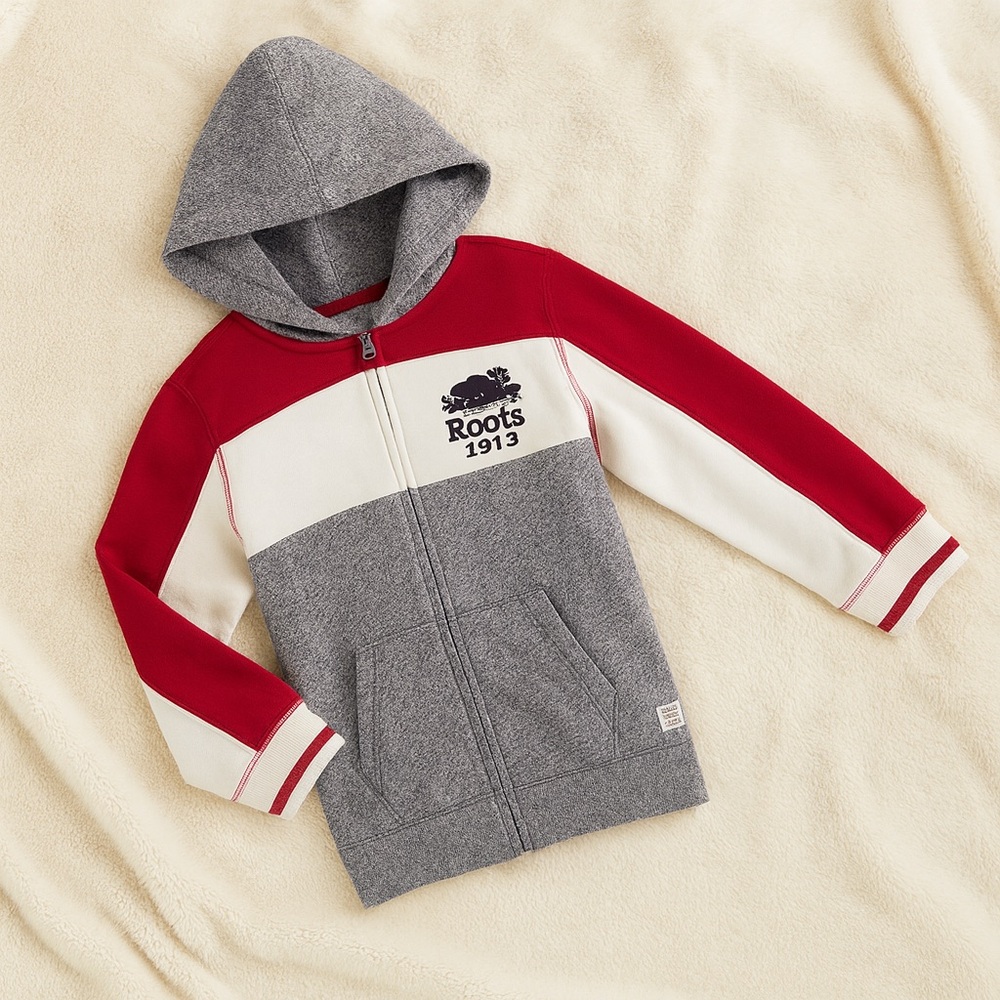 Roots Kids Hoodie - grey, Scarlet, and Ivory